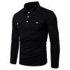 Men Polo Shirts Long Sleeve Slim Fit Breathable Shirts With Pockets