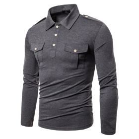 Men Polo Shirts Long Sleeve Slim Fit Breathable Shirts With Pockets (Color: Gray, size: L)