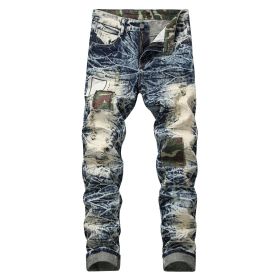 Men Jeans Biker Moto Distressed Destroyed Fashion Skinny Fit Jeans (Color: 1, size: 38)