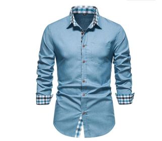 Mens Long Sleeve Button Down Shirts (Color: Blue, size: L)