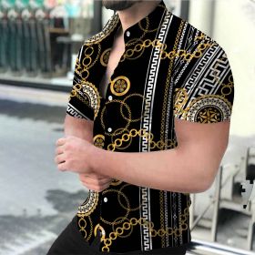 2022 Summer Hot Sale Hawaiian 3D Digital Printed Striped Business Luxury Style Men's Shirts (Color: As shown, size: M)