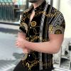 2022 Summer Hot Sale Hawaiian 3D Digital Printed Striped Business Luxury Style Men's Shirts