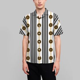 2022 Summer Hot Hawaiian 3D Digital Printed Striped Business Men's Shirts (Color: As shown, size: L)