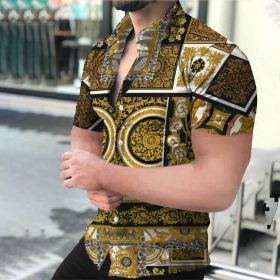 2022 Summer Hot Hawaiian 3D Digital Printing Striped Business Classic Style Men's Shirts (Color: As shown, size: M)