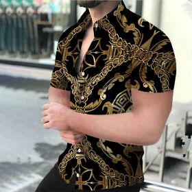 Men's Summer Lapel T-Shirt Shirts Hawaiian Short Sleeve Shirts short sleeve (Color: As shown, size: 3XL)