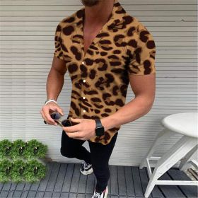European and American New Men's Casual Shirts Short Sleeve 3D Digital Printing Leopard Print Men's Shirts (Color: As shown, size: L)