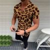 European and American New Men's Casual Shirts Short Sleeve 3D Digital Printing Leopard Print Men's Shirts