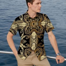 2022 Summer Hot Hawaiian 3D Digital Printed Striped Classic Style Men's Shirts (Color: As shown, size: M)