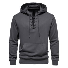 Men's Hoodie Sweatshirt Hooded Casual Long Sleeve Drawstring Lace Up Pullover Hoodies with Pocket (Color: Gray, size: L)