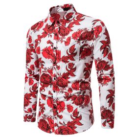 Men's Floral Shirt Long Sleeve Casual Button Down Shirt Slim Fit Flower Dress Shirt (Color: Red, size: S)