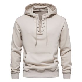 Men's Hoodie Sweatshirt Hooded Casual Long Sleeve Drawstring Lace Up Pullover Hoodies with Pocket (Color: Light, size: S)