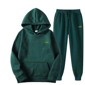 Men's Fashion Casual Tracksuit High Quality Men's Suit 2 Piece Hoodie Pullover Sports Clothes Sweatshirt Jogging Set Man (Color: Green, size: XL(175cm 70kg))