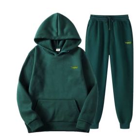 Men's Fashion Casual Tracksuit High Quality Men's Suit 2 Piece Hoodie Pullover Sports Clothes Sweatshirt Jogging Set Man (Color: Green, size: S(160cm 55kg))