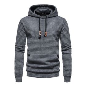 Mens Hooded Sweatshirt Casual Long Sleeve Drawstring Waffle Knit Pullover Hoodies (Color: Dark gray, size: L)