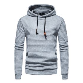 Mens Hooded Sweatshirt Casual Long Sleeve Drawstring Waffle Knit Pullover Hoodies (Color: Gray, size: S)