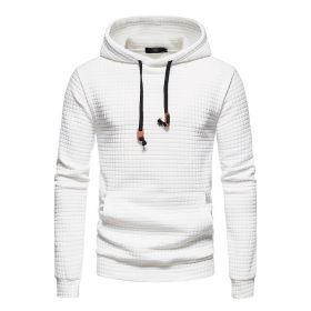 Mens Hooded Sweatshirt Casual Long Sleeve Drawstring Waffle Knit Pullover Hoodies (Color: White, size: XL)