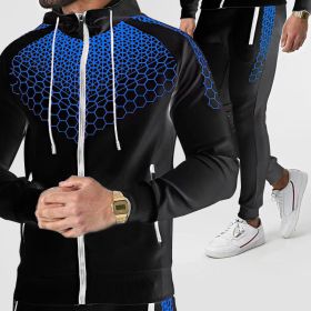 Autumn and winter zippered sportswear men's hooded coat electronic honeycomb casual suit (Color: Black Blue, size: XL)