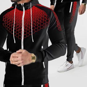 Autumn and winter zippered sportswear men's hooded coat electronic honeycomb casual suit (Color: BLACK, size: L)