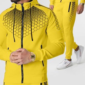 Autumn and winter zippered sportswear men's hooded coat electronic honeycomb casual suit (Color: Yellow, size: M)