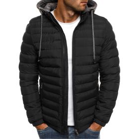 Winter New Men's Casual Cotton Jacket Youth Short Warm Hooded Cotton Jacket (Color: BLACK, size: XXXL)