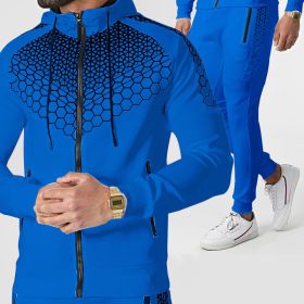 Autumn and winter zippered sportswear men's hooded coat electronic honeycomb casual suit (Color: Blue, size: M)