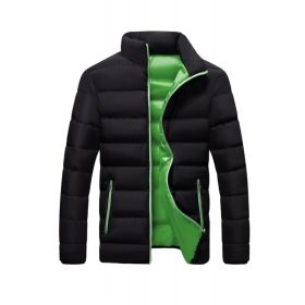 2022 cotton padded clothes men's running distance men's coat new winter stand collar down cotton padded clothes thickene (Color: Black Green, size: 3XL)