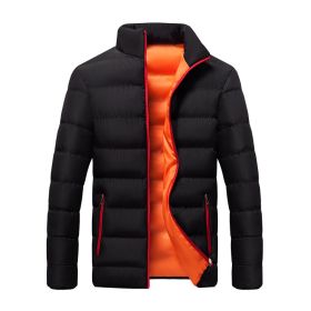 2022 cotton padded clothes men's running distance men's coat new winter stand collar down cotton padded clothes thickene (Color: Black Red, size: 2XL)