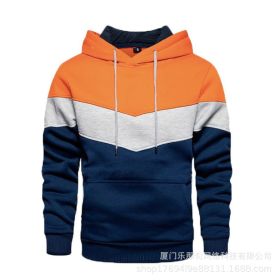 New men's fleece sweater splicing Hoodie autumn winter leisure sports sweater Plush casual coat (Color: Orange, size: 4XL)