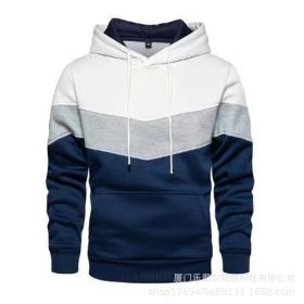 New men's fleece sweater splicing Hoodie autumn winter leisure sports sweater Plush casual coat (Color: White, size: XL)