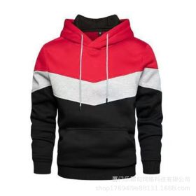 New men's fleece sweater splicing Hoodie autumn winter leisure sports sweater Plush casual coat (Color: Red, size: 4XL)