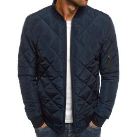 winter men's fashion jacket Lingge warm stand collar cotton padded clothes men (Color: Navy, size: XXL)