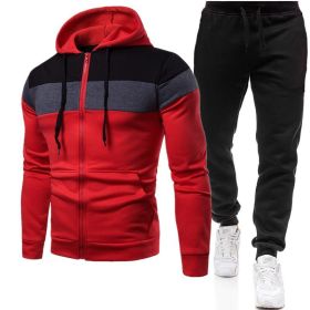 New triple color zipper sweater suit for men's sports leisure oversize loose sweater suit (Color: Red, size: S)