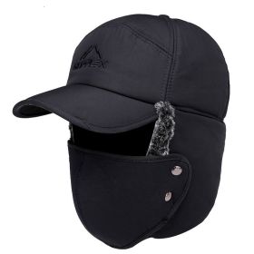 Mens Outdoor Thickened Warm Ear Protection Windproof Versatile Winter Baseball Cap (Color: BLACK)