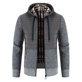 Men's Thickened Fleece Knitted Hooded Sweater Coat (Color: Gray, size: XL)