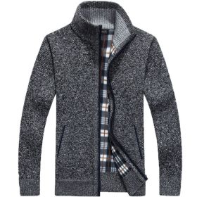 Men's Zip Up Fleece Cardigan Sweater Winter Warm Sherpa Lined Jacket Coat (Color: BLACK, size: S)