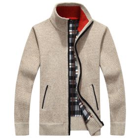 Men's Zip Up Fleece Cardigan Sweater Winter Warm Sherpa Lined Jacket Coat (Color: Light, size: M)