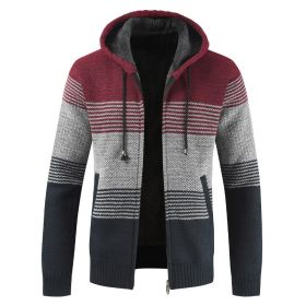 Men's Thickened Fleece Knitted Hooded Sweater Coat (Color: Red, size: M)