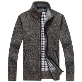 Men's Zip Up Fleece Cardigan Sweater Winter Warm Sherpa Lined Jacket Coat (Color: Brown, size: L)