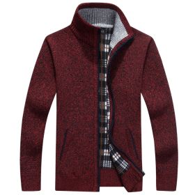 Men's Zip Up Fleece Cardigan Sweater Winter Warm Sherpa Lined Jacket Coat (Color: Red, size: M)