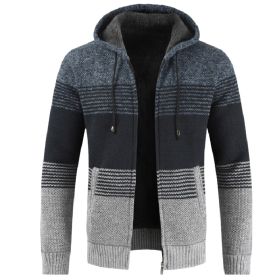 Men's Thickened Fleece Knitted Hooded Sweater Coat (Color: Blue, size: M)