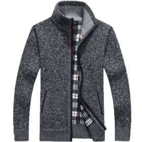 Men's Zip Up Fleece Cardigan Sweater Winter Warm Sherpa Lined Jacket Coat (Color: BLACK, size: L)