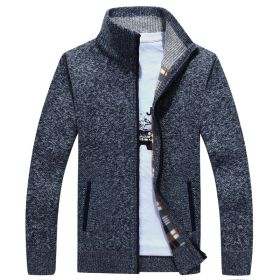 Men's Zip Up Fleece Cardigan Sweater Winter Warm Sherpa Lined Jacket Coat (Color: Blue, size: S)