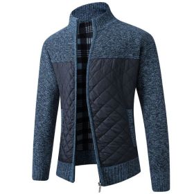 Men's Fleece Jacket Knitted Sweater Cardigan Stand Coat (Color: Blue, size: XL)