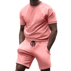 Men Short Sets 2 Piece Outfits Fashion Summer Tracksuits Casual Tee  Short Set (Color: Pink, size: S)