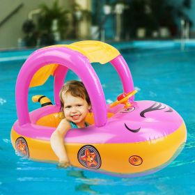 Baby Inflatable Pool Float Car Shaped Toddler Swimming Float Boat Pool Toy Infant Swim Ring Pool with Sun Protection Canopy for 1-3 Year-Old Kids Infa (Color: Pink)