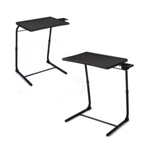 Adjustable TV Tray Table with Cup Holder;  Folding TV Dinner Table with 6 Height and 3 Tilt Angle Adjustments (Color: Black2)