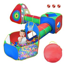 5Pcs Kids Ball Pit Tents Pop Up Playhouse w/ 2 Crawl Tunnel & 2 Tent For Boys Girls Toddlers (Color: Multi-Color)