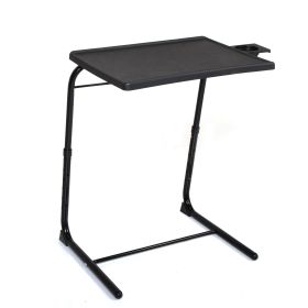 Adjustable TV Tray Table with Cup Holder;  Folding TV Dinner Table with 6 Height and 3 Tilt Angle Adjustments (Color: BLACK)