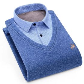 Aoliwen MenWinter Warm Shirt Sweater Cardigan Shirt collar cardigan combination Cashmere Flannel Men home service dress shirt (Color: AO-LDBL-F1103, size: Asia size 4XL)