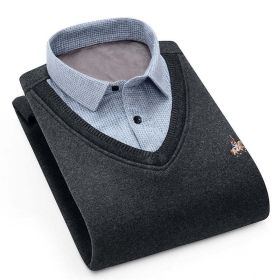 Aoliwen MenWinter Warm Shirt Sweater Cardigan Shirt collar cardigan combination Cashmere Flannel Men home service dress shirt (Color: AO-LDBL-F1106, size: Asia size XXL)